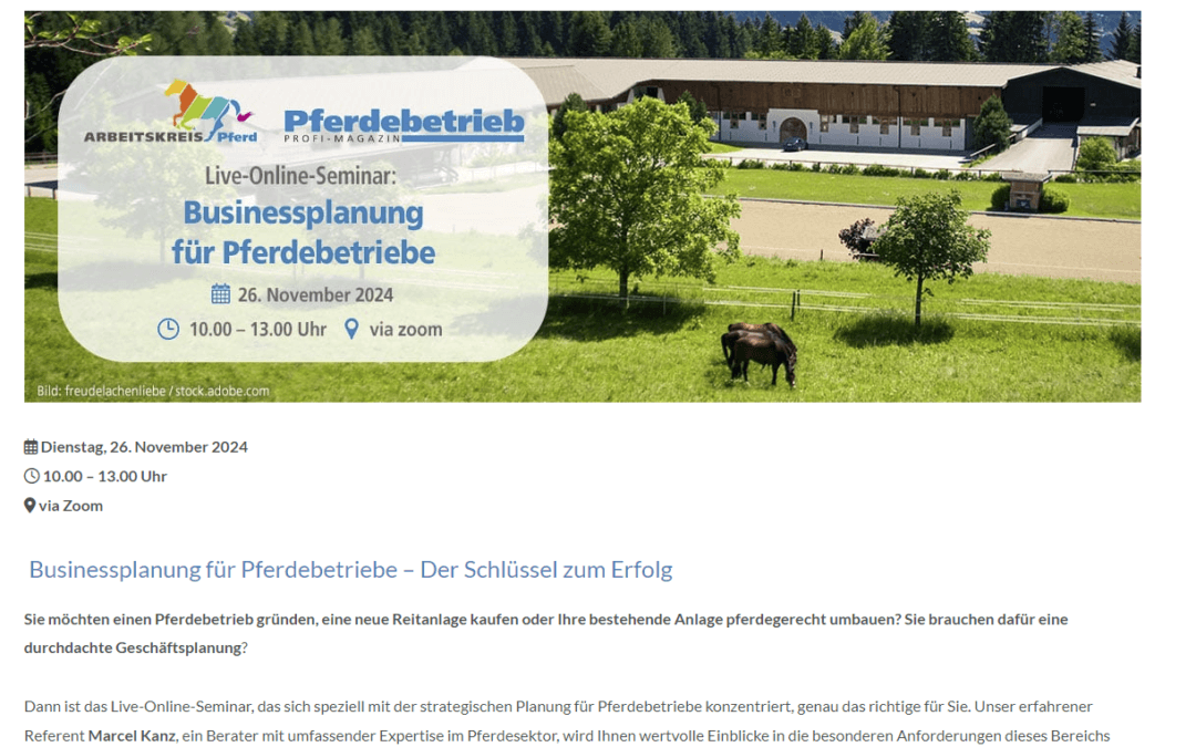 Live-Online-Seminar: Businessplanung für Pferdebetriebe 2.0